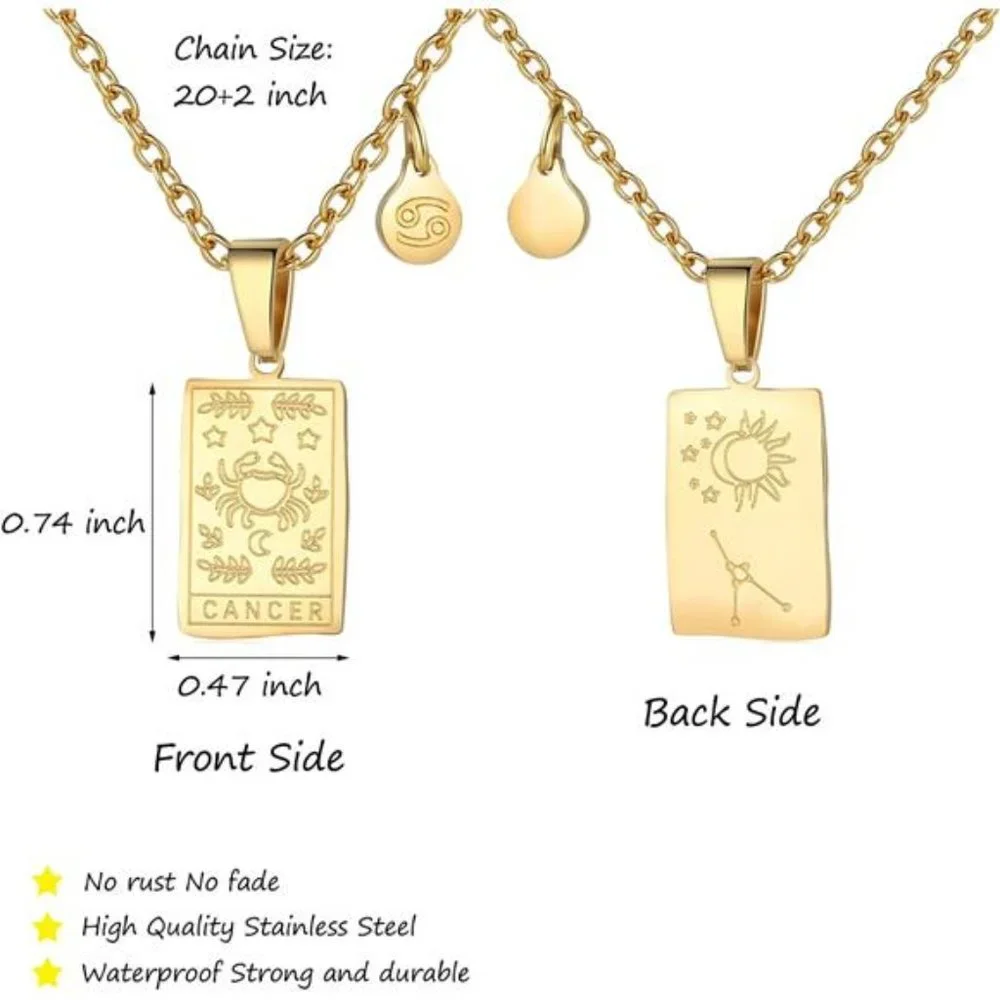 Zodiac Sign Necklace Cancer Constellation Tarot Card Pendant Double Sided